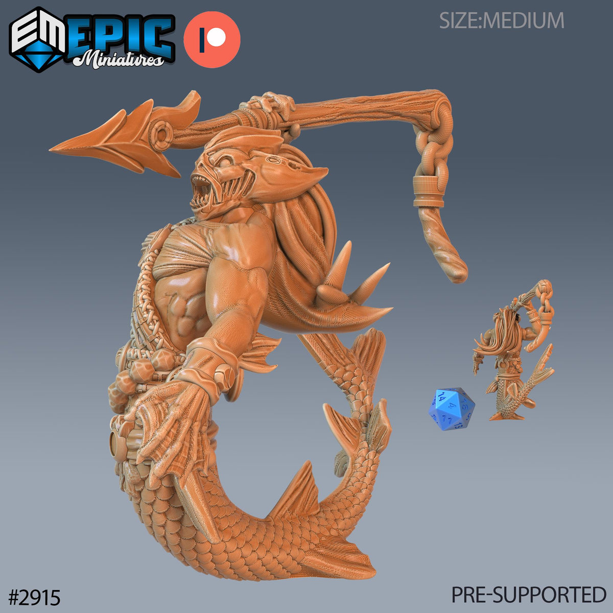 Merman Warrior Option #2915 front DND miniature Aquatic Journey 16k resin