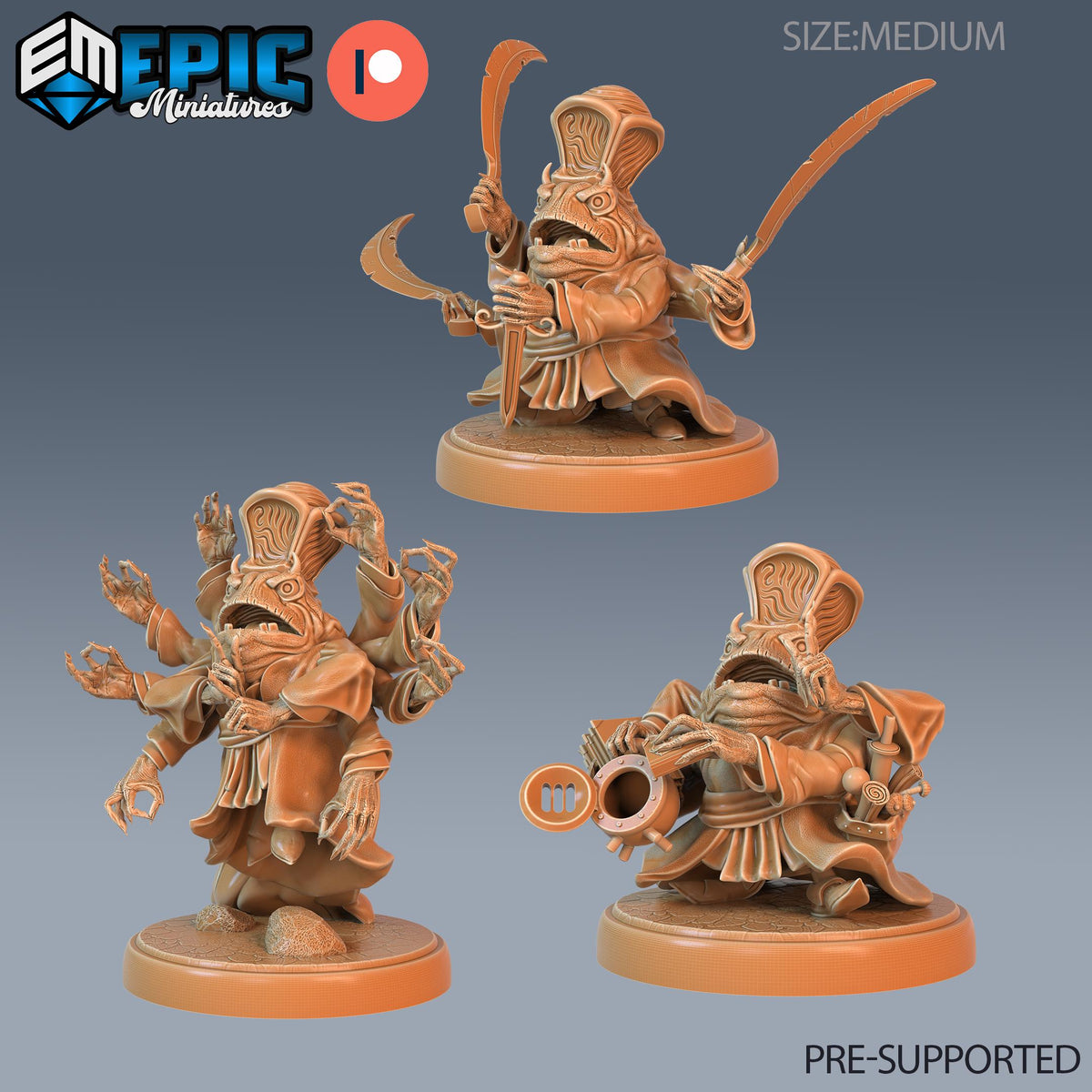 Frog Warlock Set of 3 DND miniatures group photo Eternal Fungi