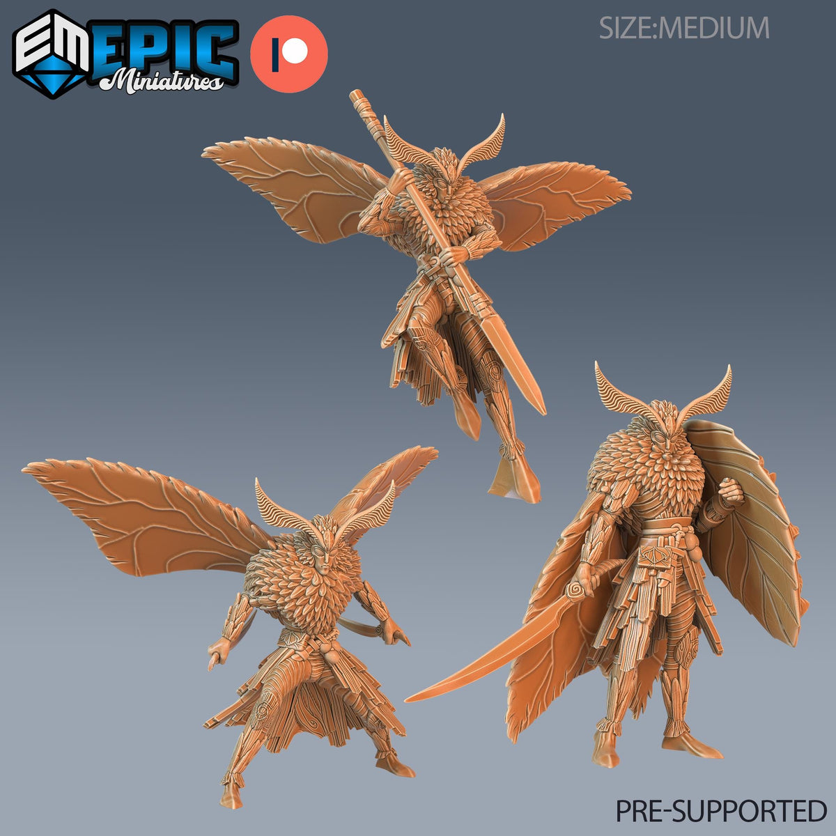 Moth Warrior Set of 3 DND miniatures group photo Eternal Fungi