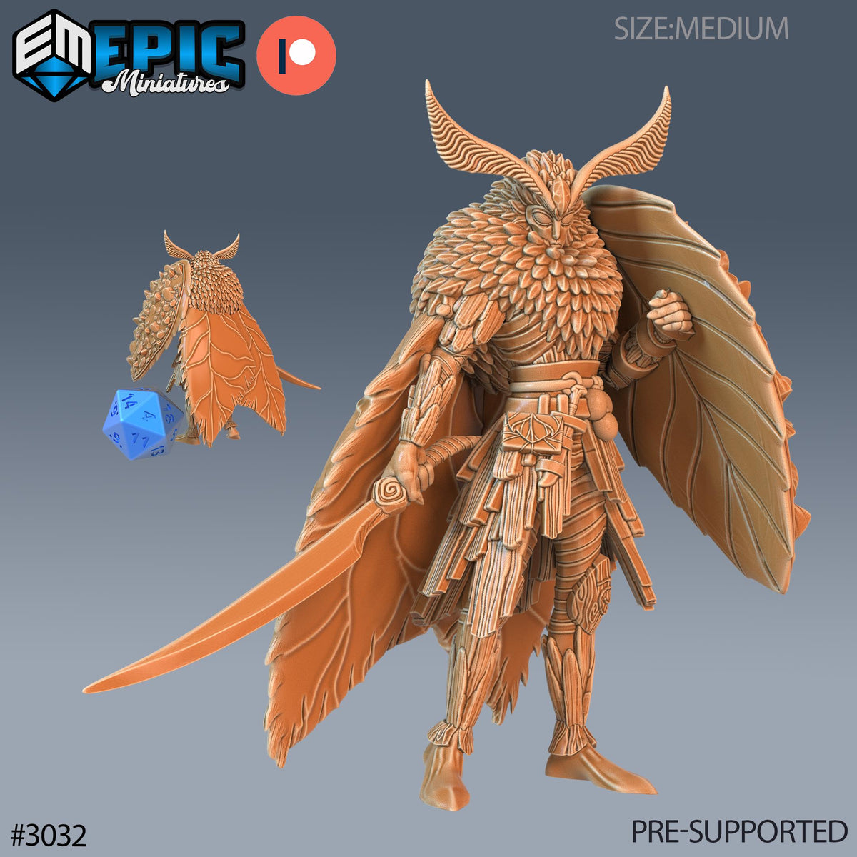 Moth Warrior Option #3032 front DND miniature Eternal Fungi 16k resin