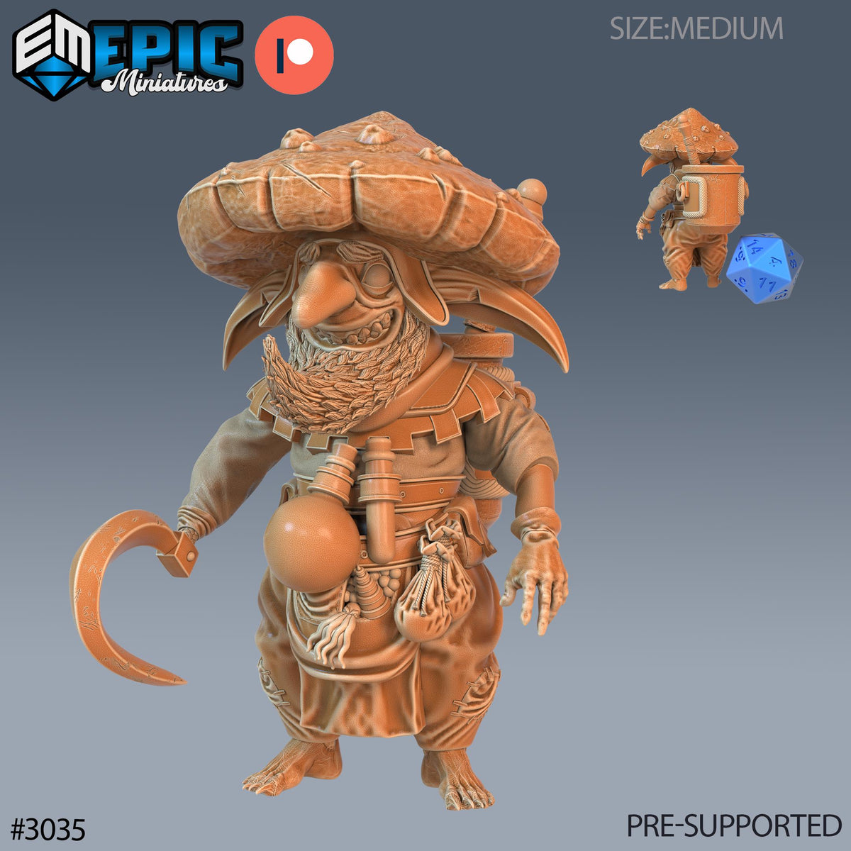 Mushroom Goblin Option #3035 front DND miniature Eternal Fungi 16k resin