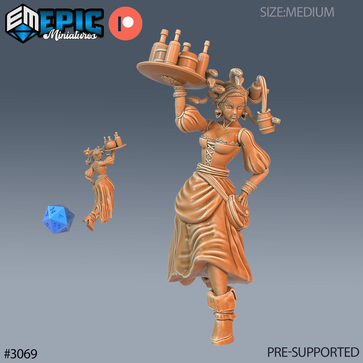 Gorgon Waitress Option #3069 front DND miniature Sunrise Tavern 16k resin