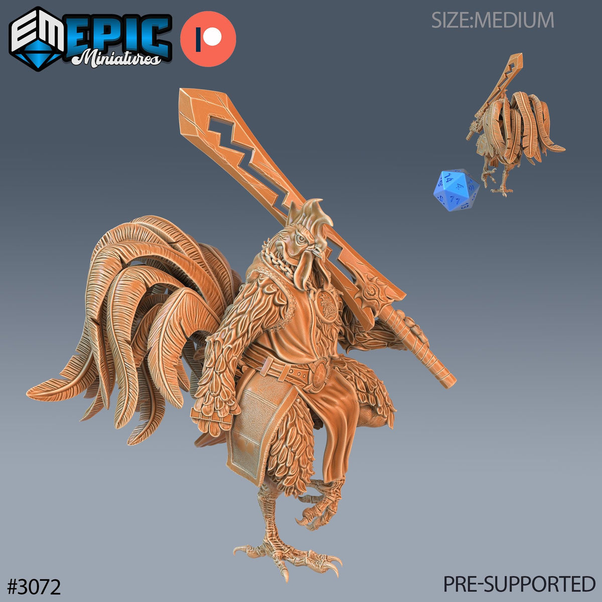Rooster Warrior Option #3072 front DND miniature Sunrise Tavern 16k resin