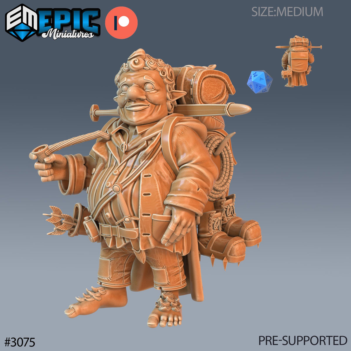 Halfling Traveler Option #3075 front DND miniature Sunrise Tavern 16k resin