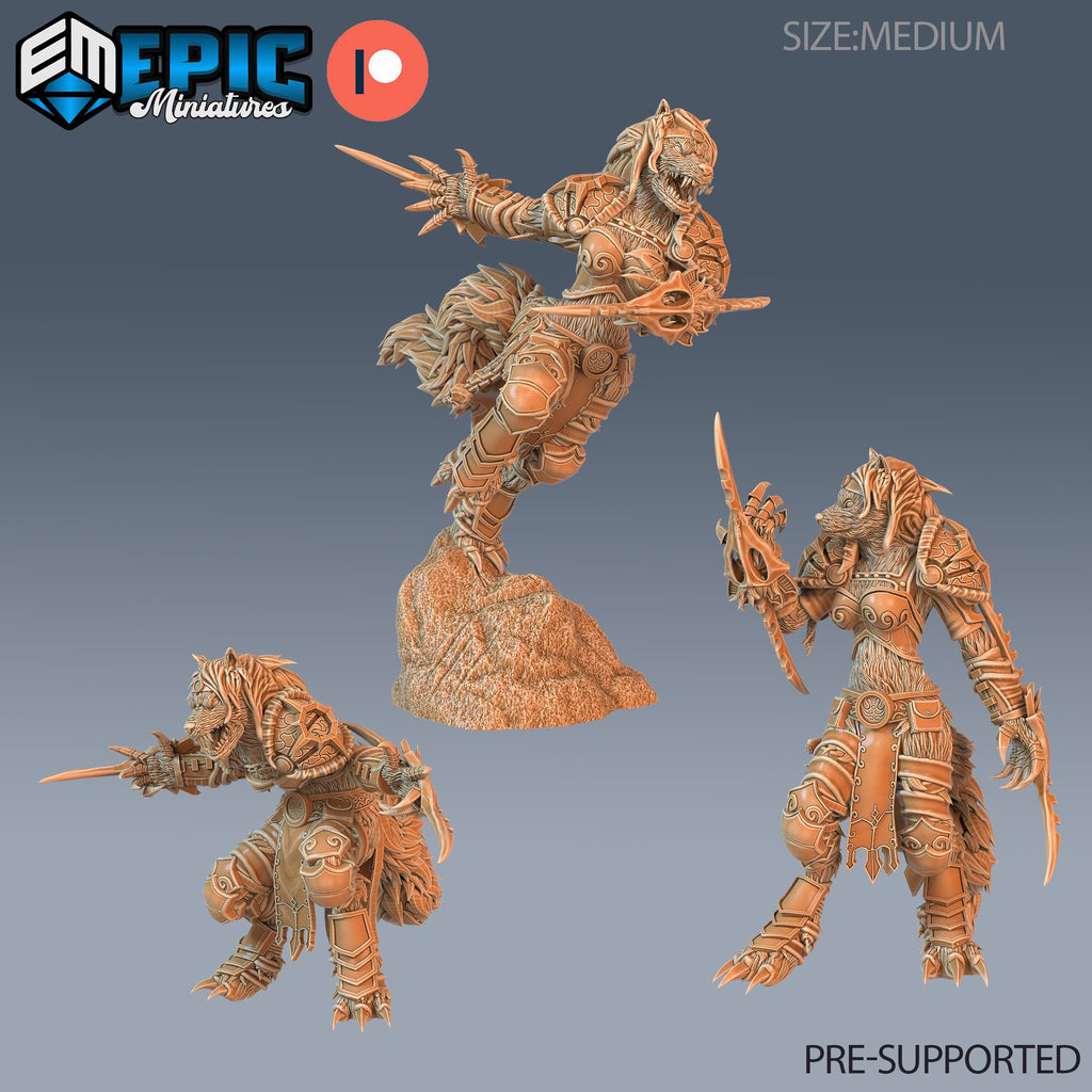 Werewolf Adventurer Female Set of 3 DND miniatures group photo Sunrise Tavern