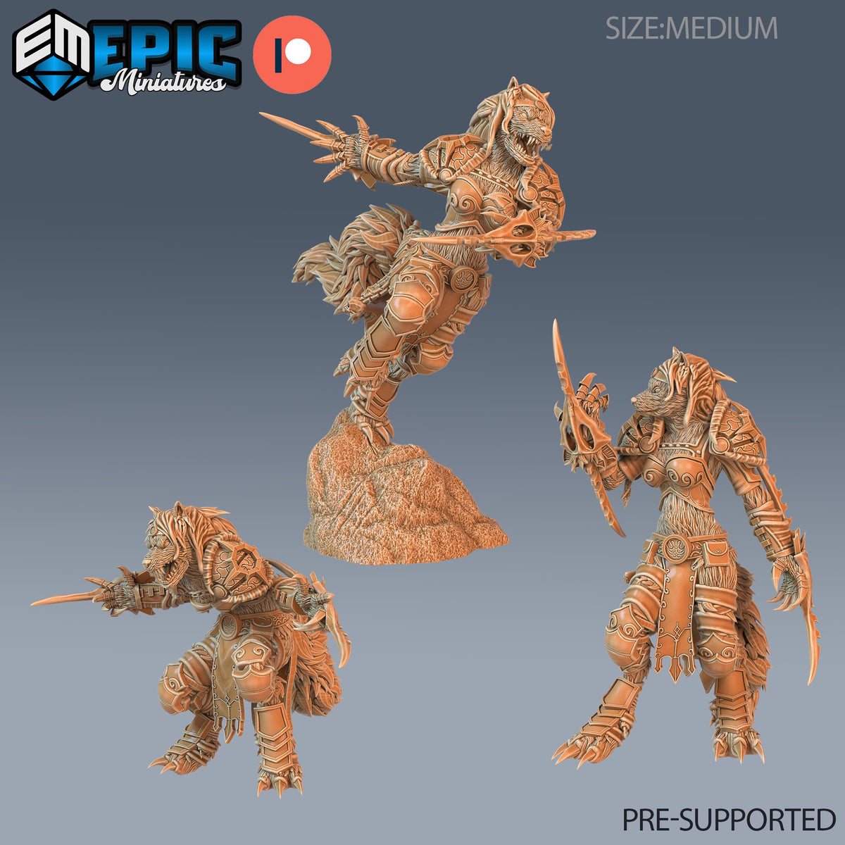Werewolf Adventurer Female Set of 3 DND miniatures group photo Sunrise Tavern