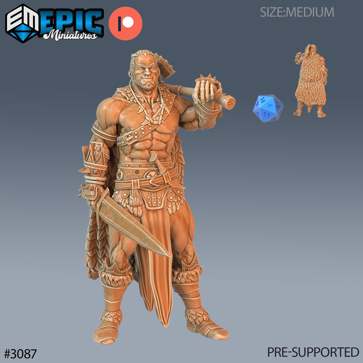 Barbarian Player Character Option #3087 front DND miniature Sunrise Tavern 16k resin
