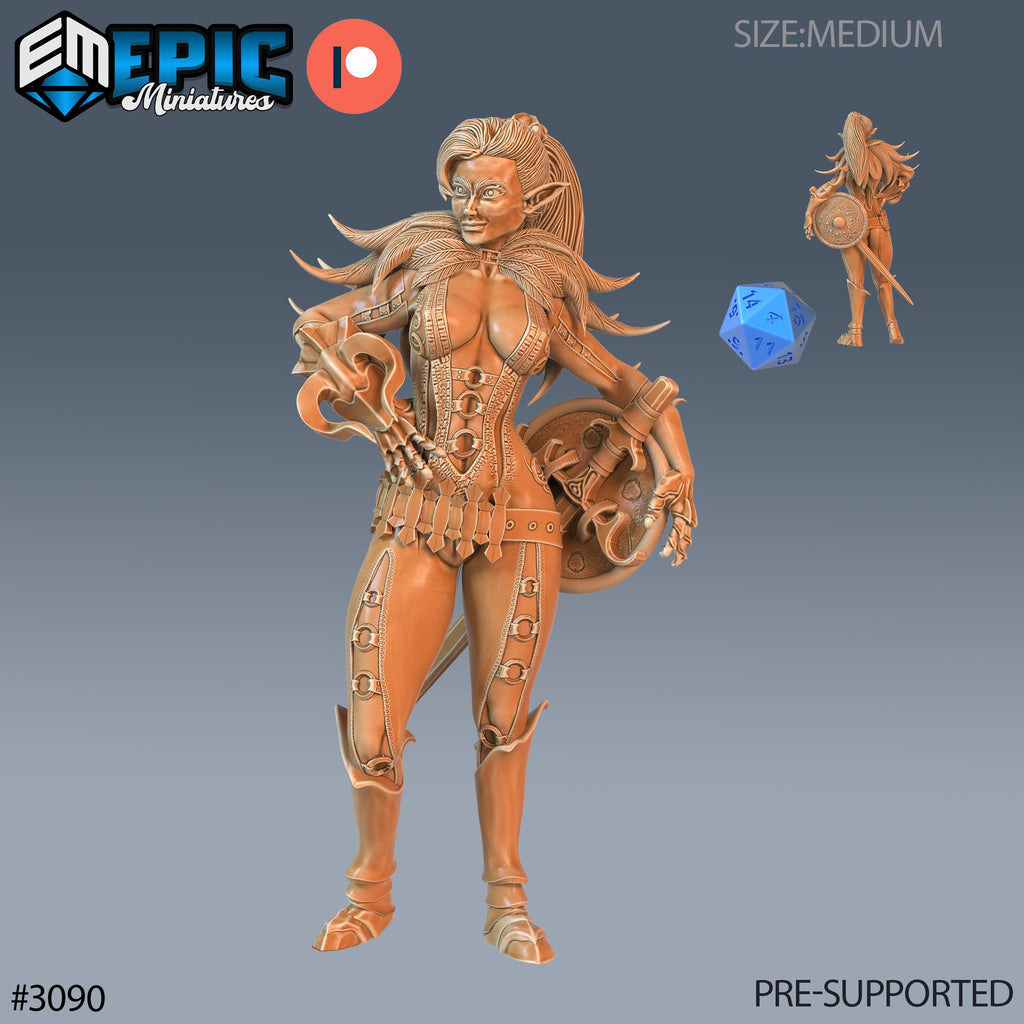 Elf Fighter Female Player Character Option #3090 front DND miniature Sunrise Tavern 16k resin