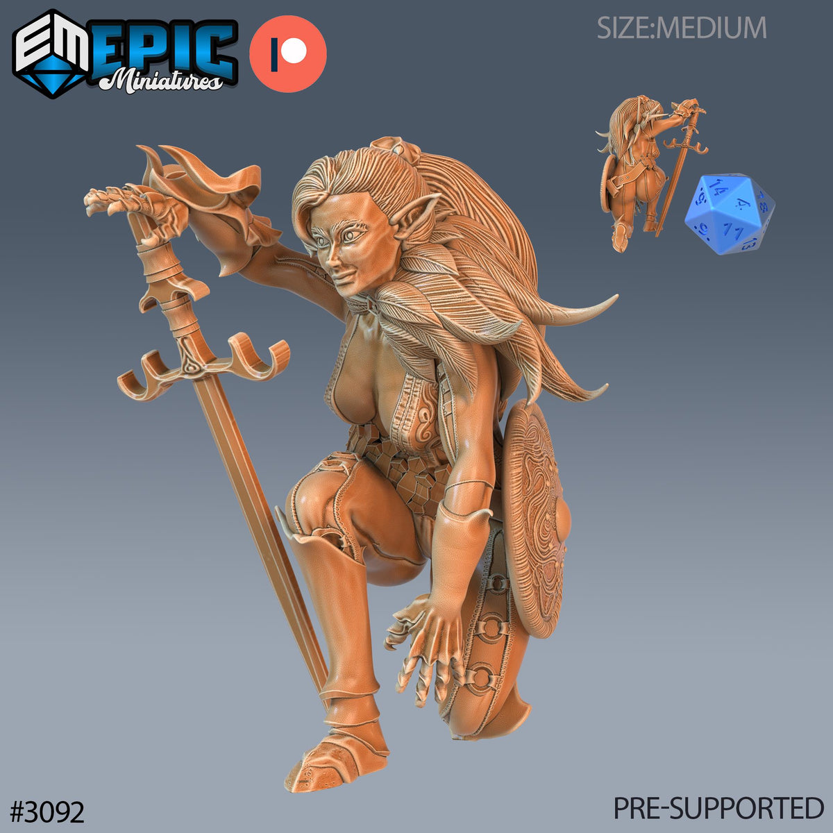 Elf Fighter Female Player Character Option #3092 front DND miniature Sunrise Tavern 16k resin