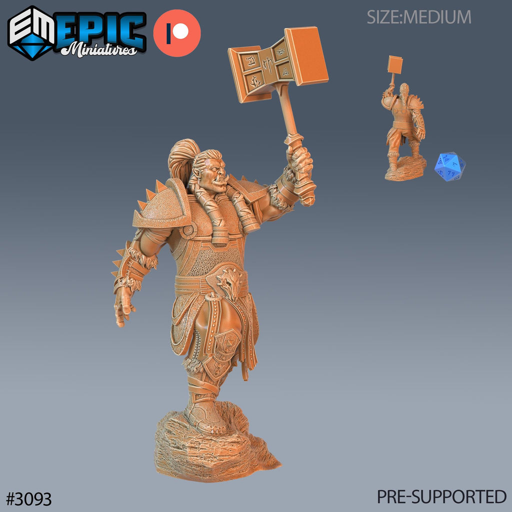 Orc Paladin Player Character Option #3093 front DND miniature Sunrise Tavern 16k resin
