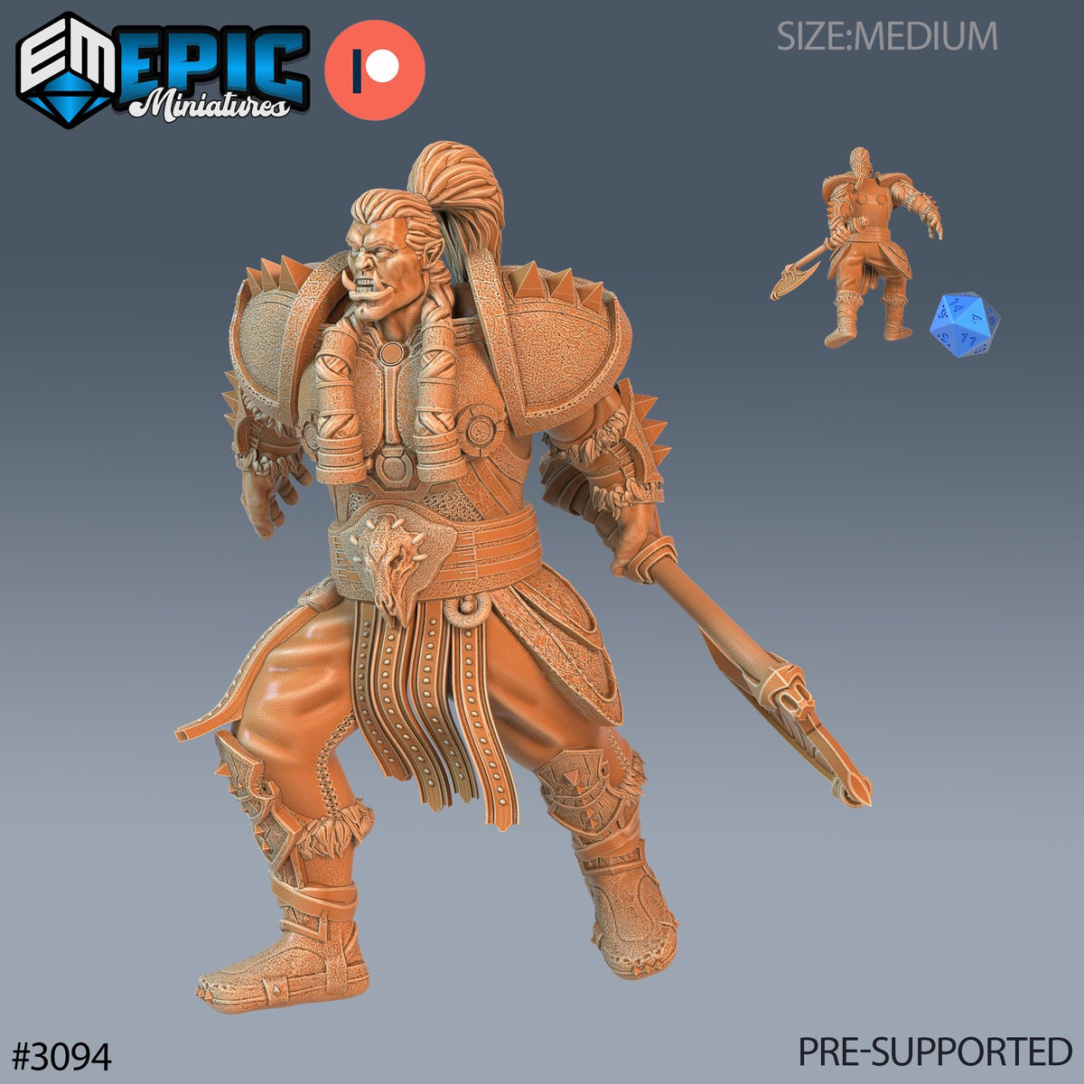 Orc Paladin Player Character Option #3094 front DND miniature Sunrise Tavern 16k resin