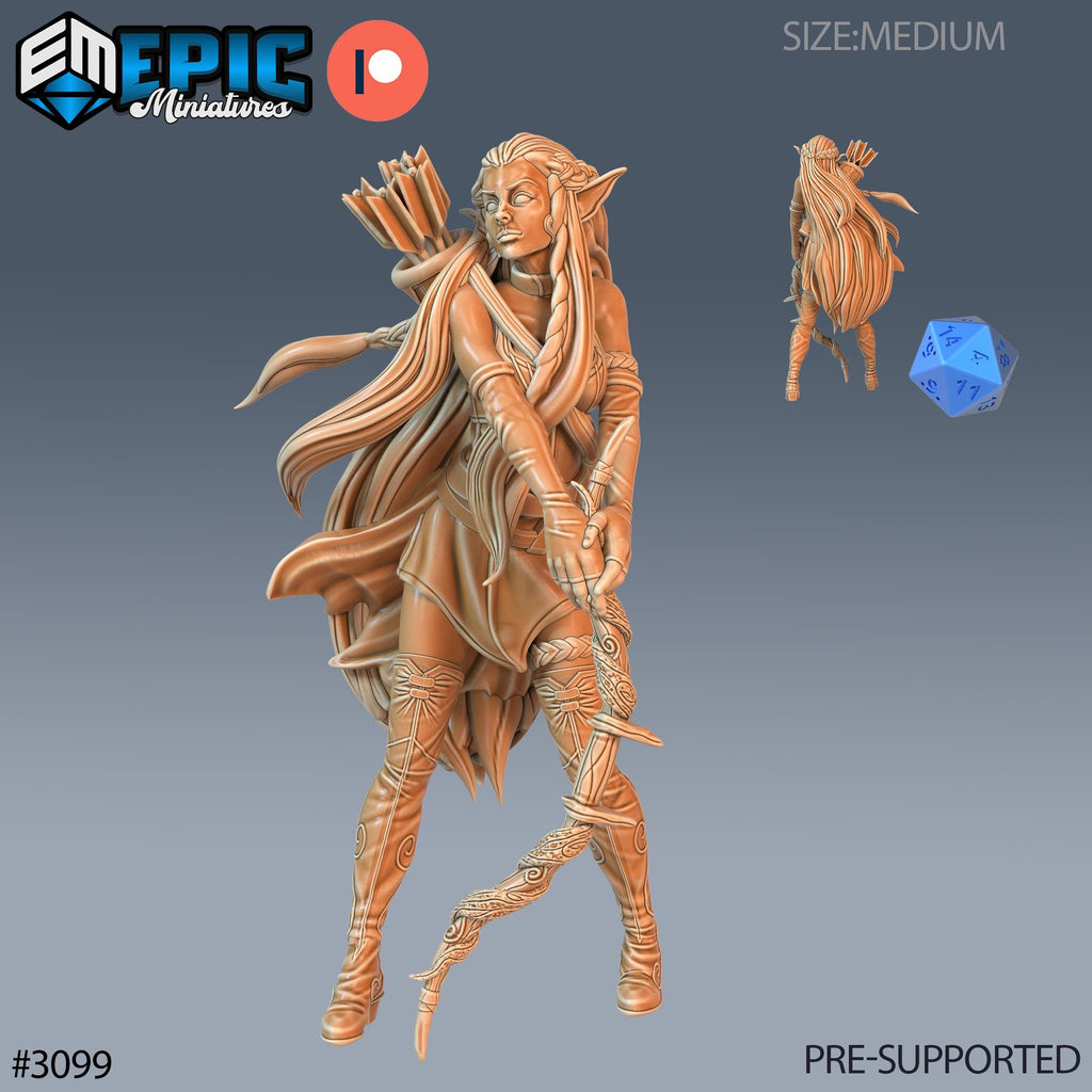 Elf Ranger Female Player Character Option #3099 front DND miniature Sunrise Tavern 16k resin