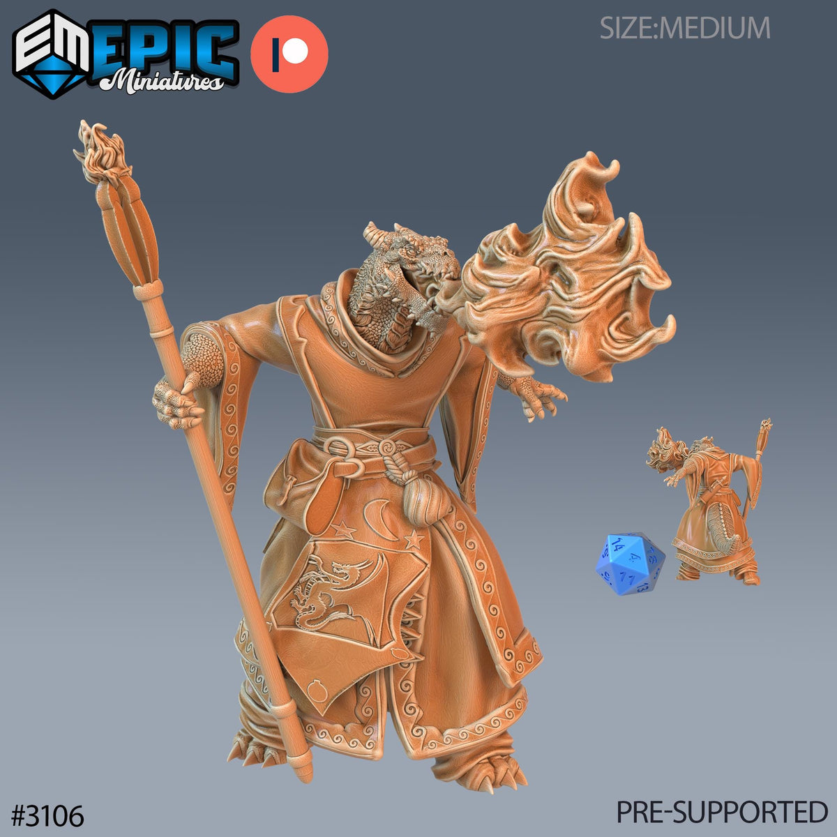 Half Dragon Sorcerer Player Character Option #3107 front DND miniature Sunrise Tavern 16k resin