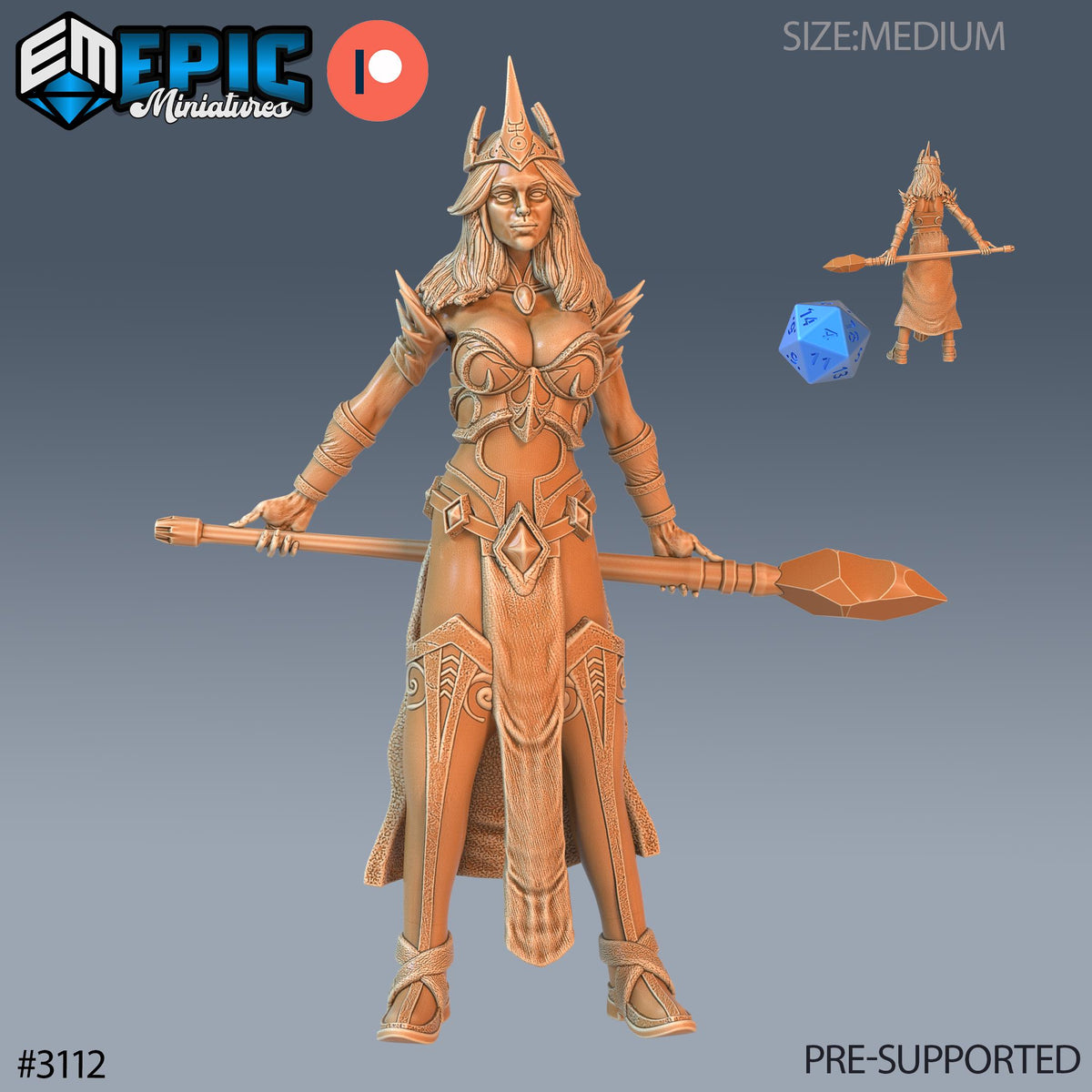 Wizard Female Player Character Option #3112 front DND miniature Sunrise Tavern 16k resin
