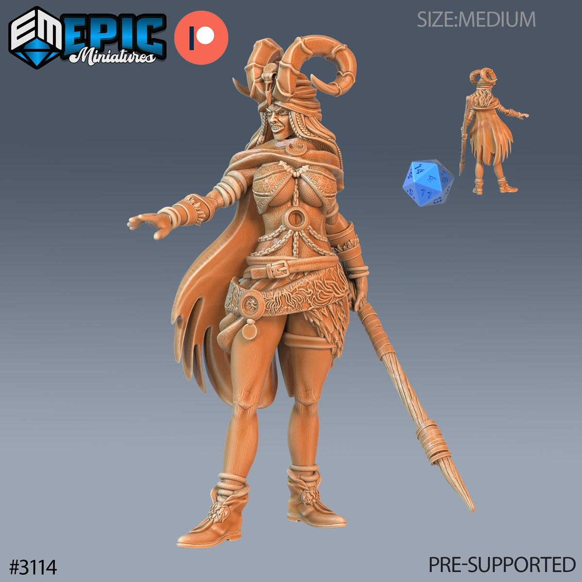 Druid Female Player Character Option #3114 front DND miniature Sunrise Tavern 16k resin