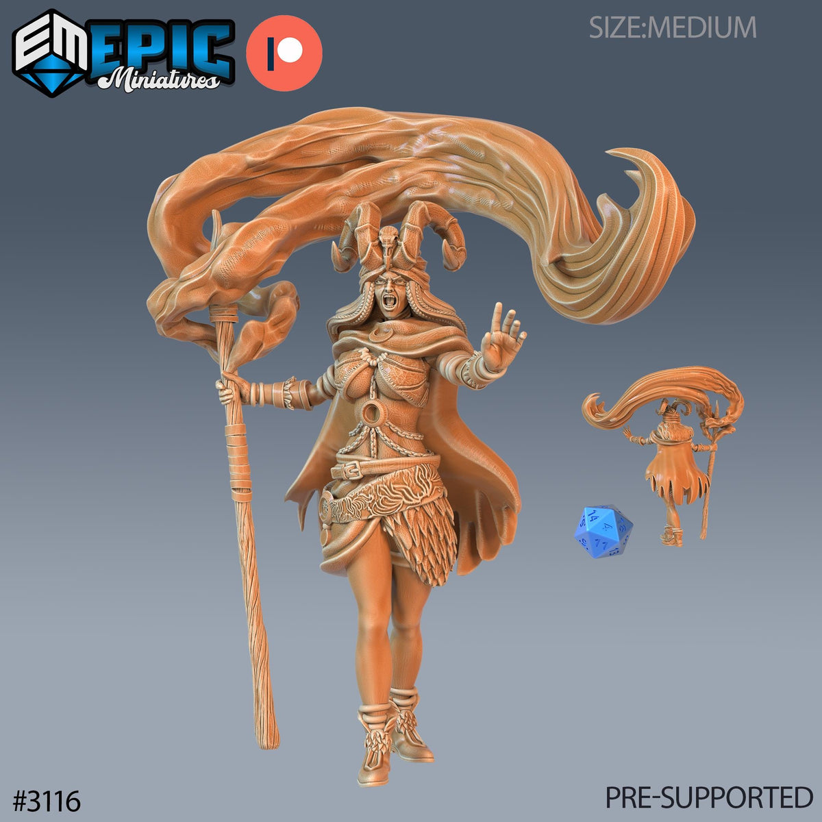 Druid Female Player Character Option #3116 front DND miniature Sunrise Tavern 16k resin