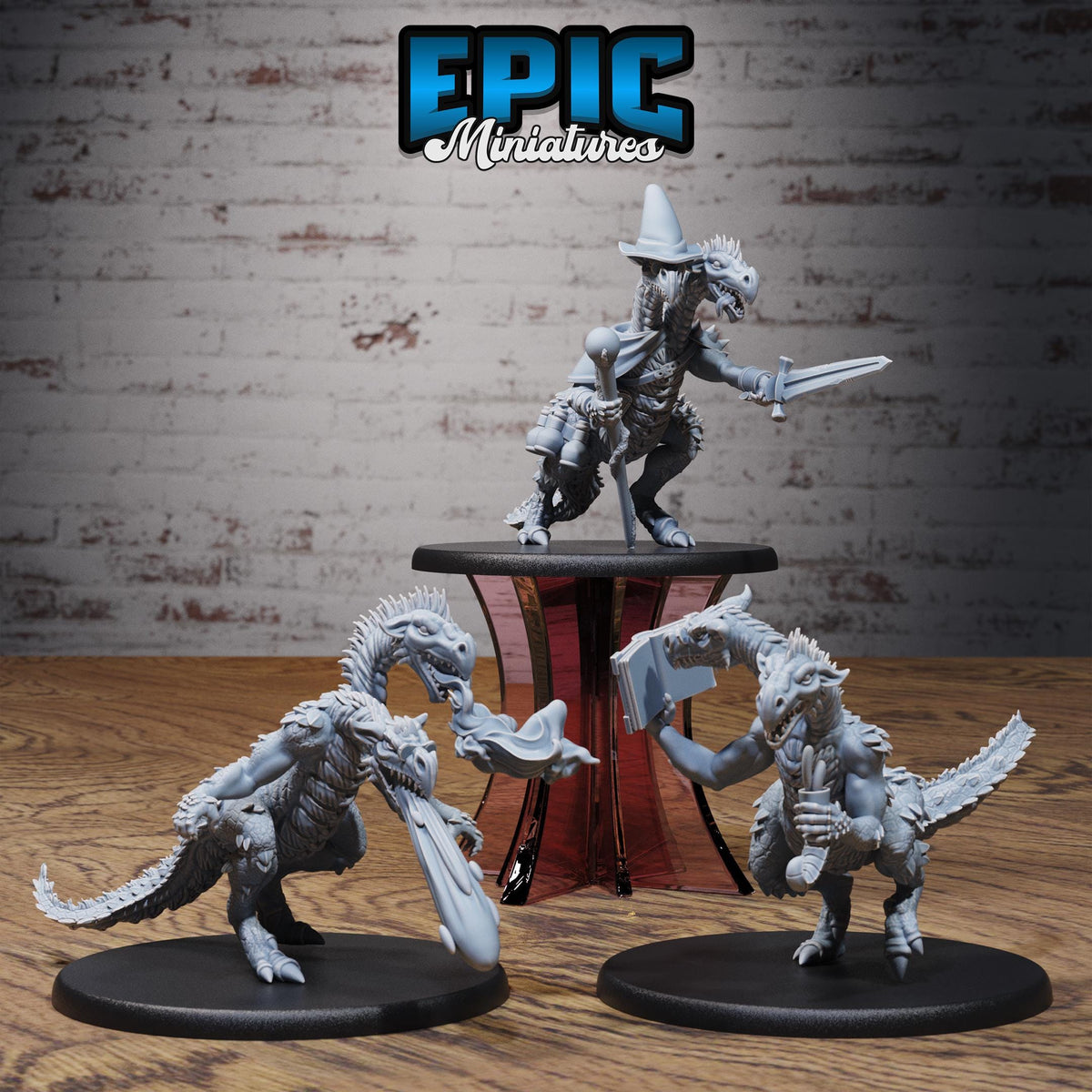 Two Headed Dragon Adventurer Set of 3 DND miniatures group photo Dragons Reign