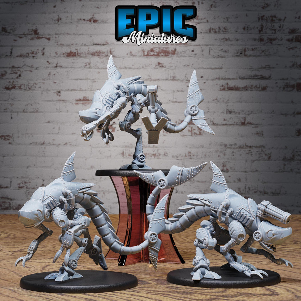 Steam Tech X1100 Sharknator Set of 3 DND miniatures group photo Steam Inventions