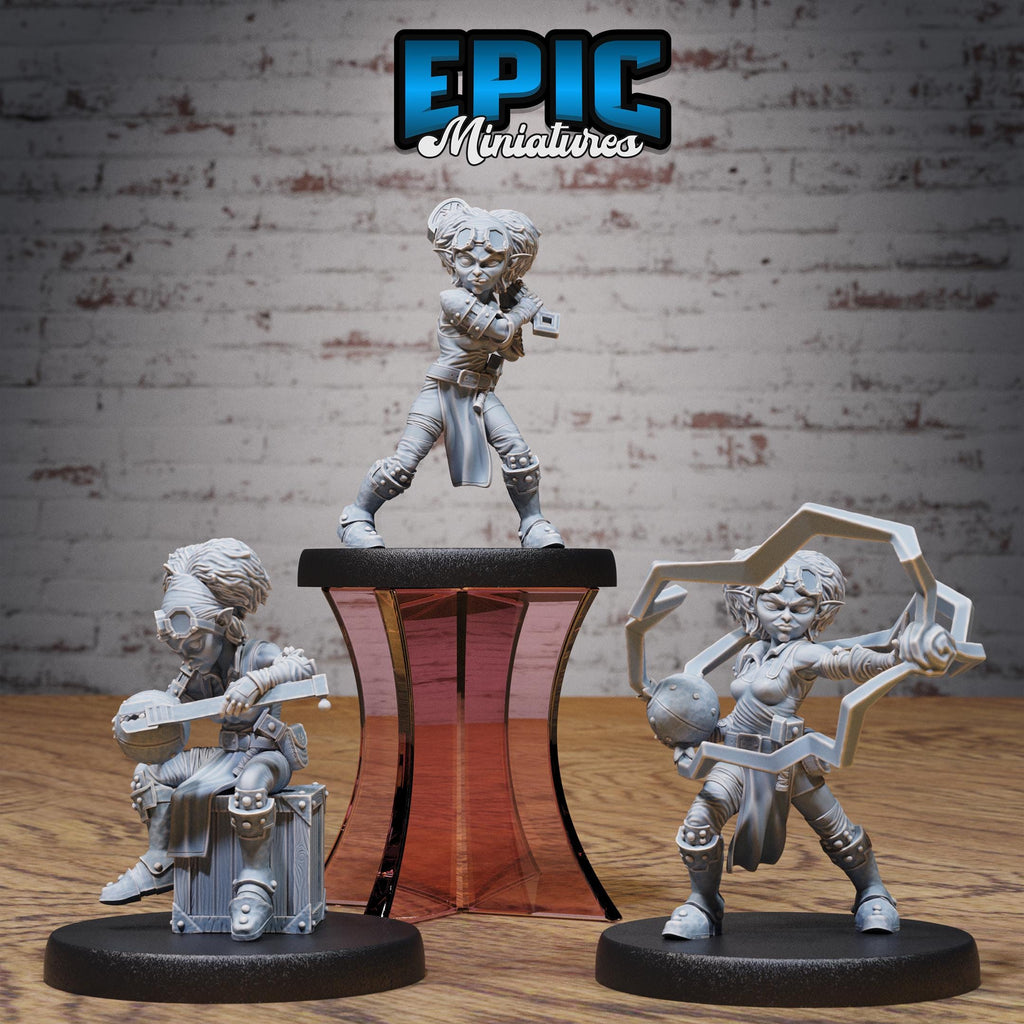 Gnome Tinkerer Female Set of 3 DND miniatures group photo Steam Inventions