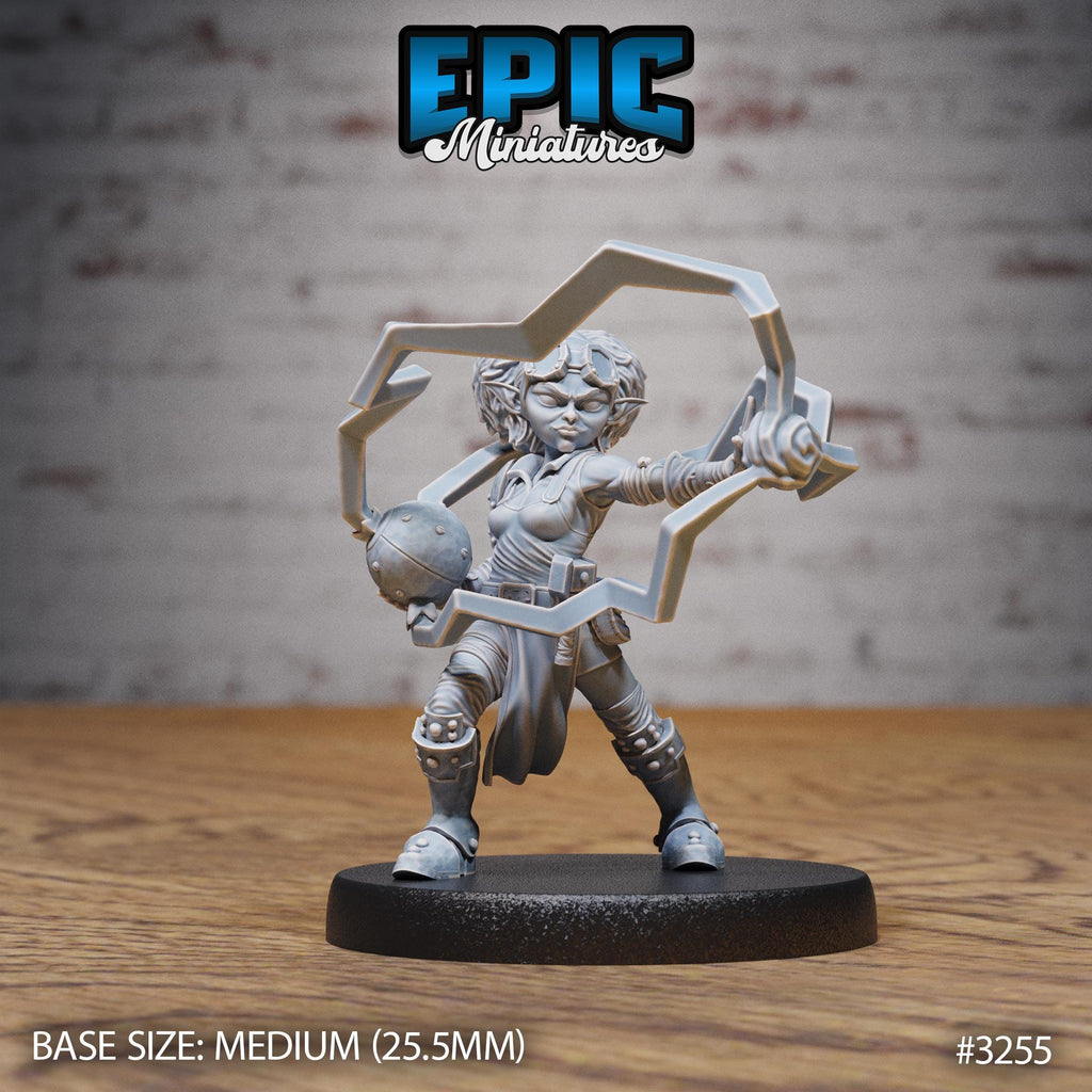 Gnome Tinkerer Female Option #3255 front DND miniature Steam Inventions 16k resin