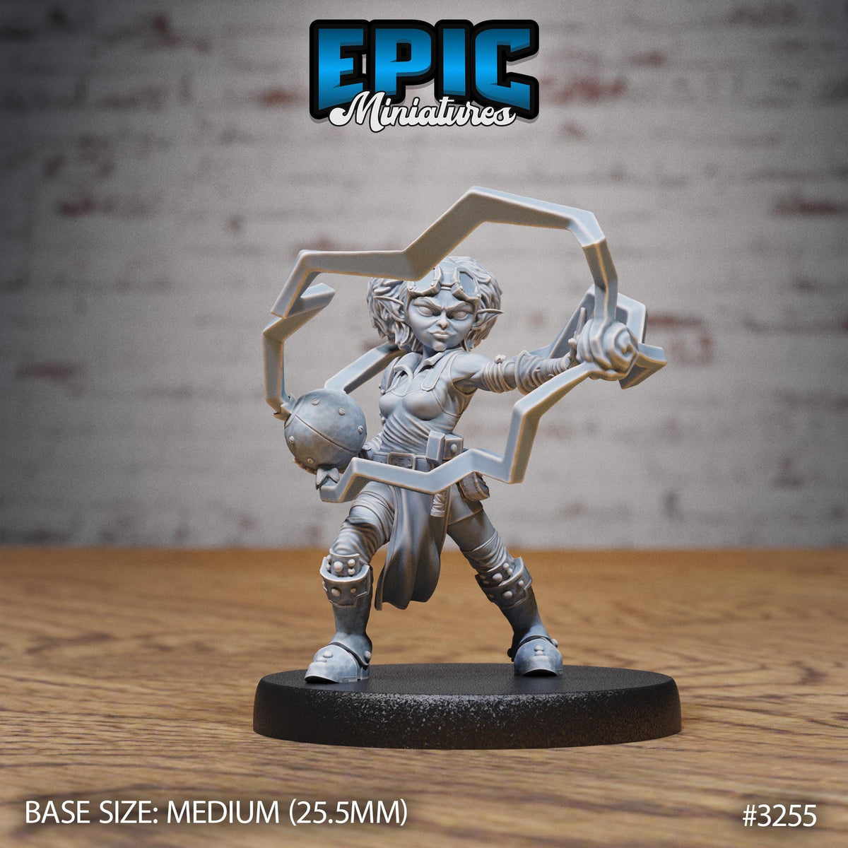 Gnome Tinkerer Female Option #3255 front DND miniature Steam Inventions 16k resin