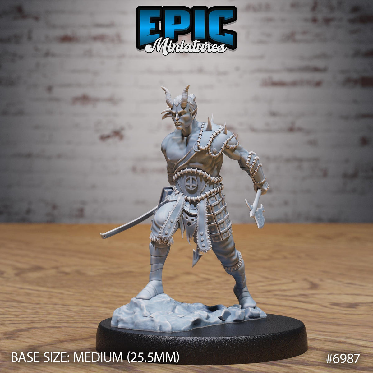 Tiefling Barbarian Option #6987 front DND miniature Infernal Heritage 16k resin