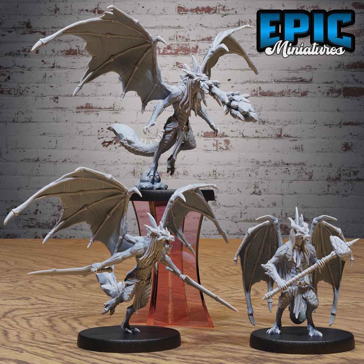 Draconic Demon Amethyst Set of 3 DND miniatures group photo Infernal Heritage