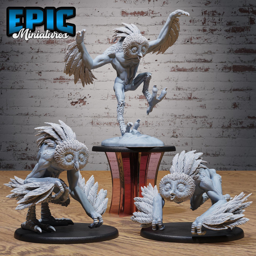 Owl Beast Set of 3 DND miniatures group photo Natural Magic