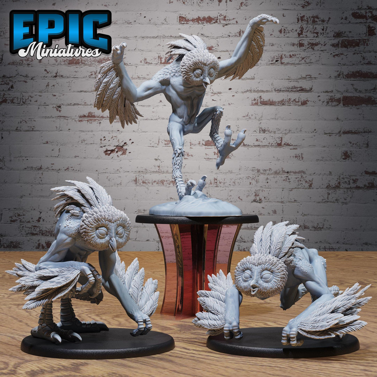 Owl Beast Set of 3 DND miniatures group photo Natural Magic