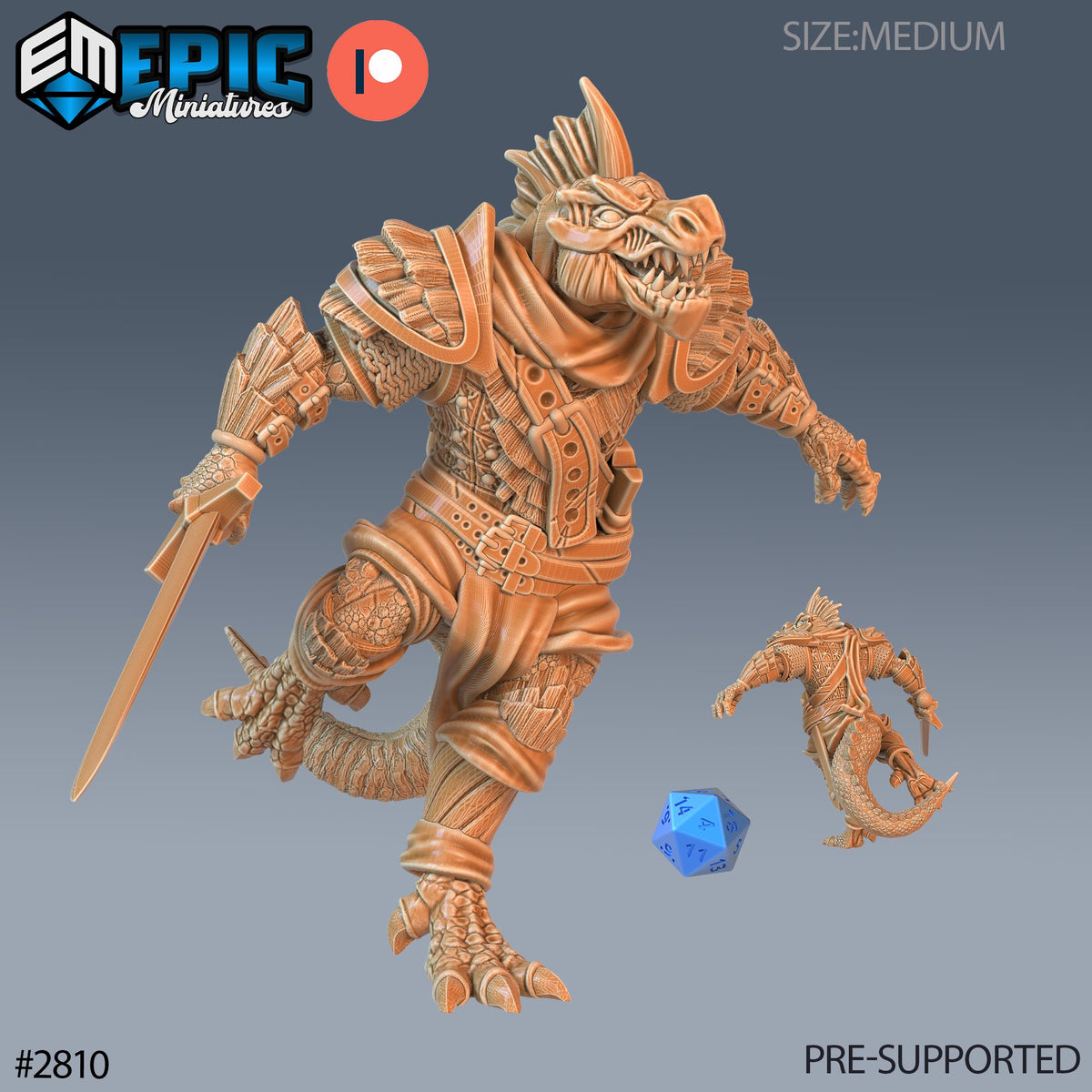 Lizardman Tribe Option #2810 front DND miniature Reptiles of War 16k resin