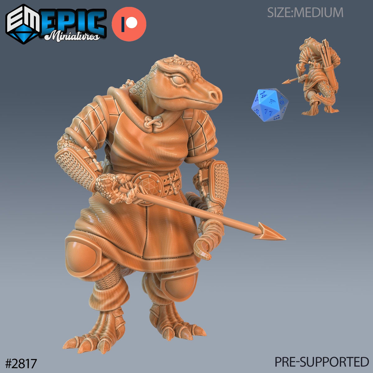Lizardman Tribe 3 Option #2817 front DND miniature Reptiles of War 16k resin