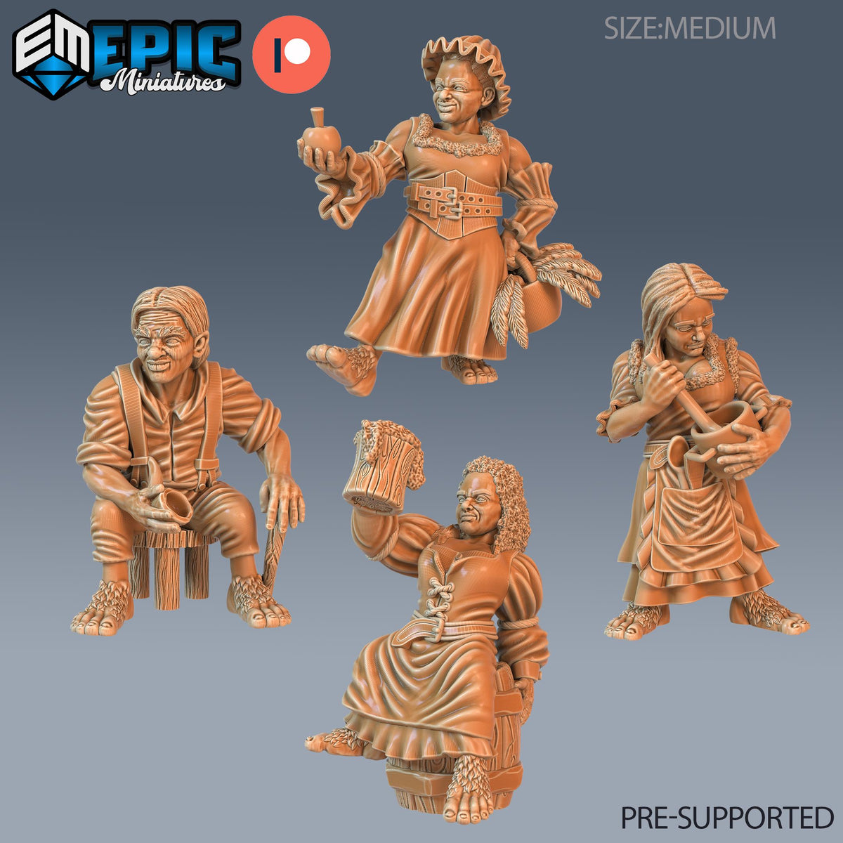 Halfling Villager Set of 4 DND miniatures group photo Little Folk