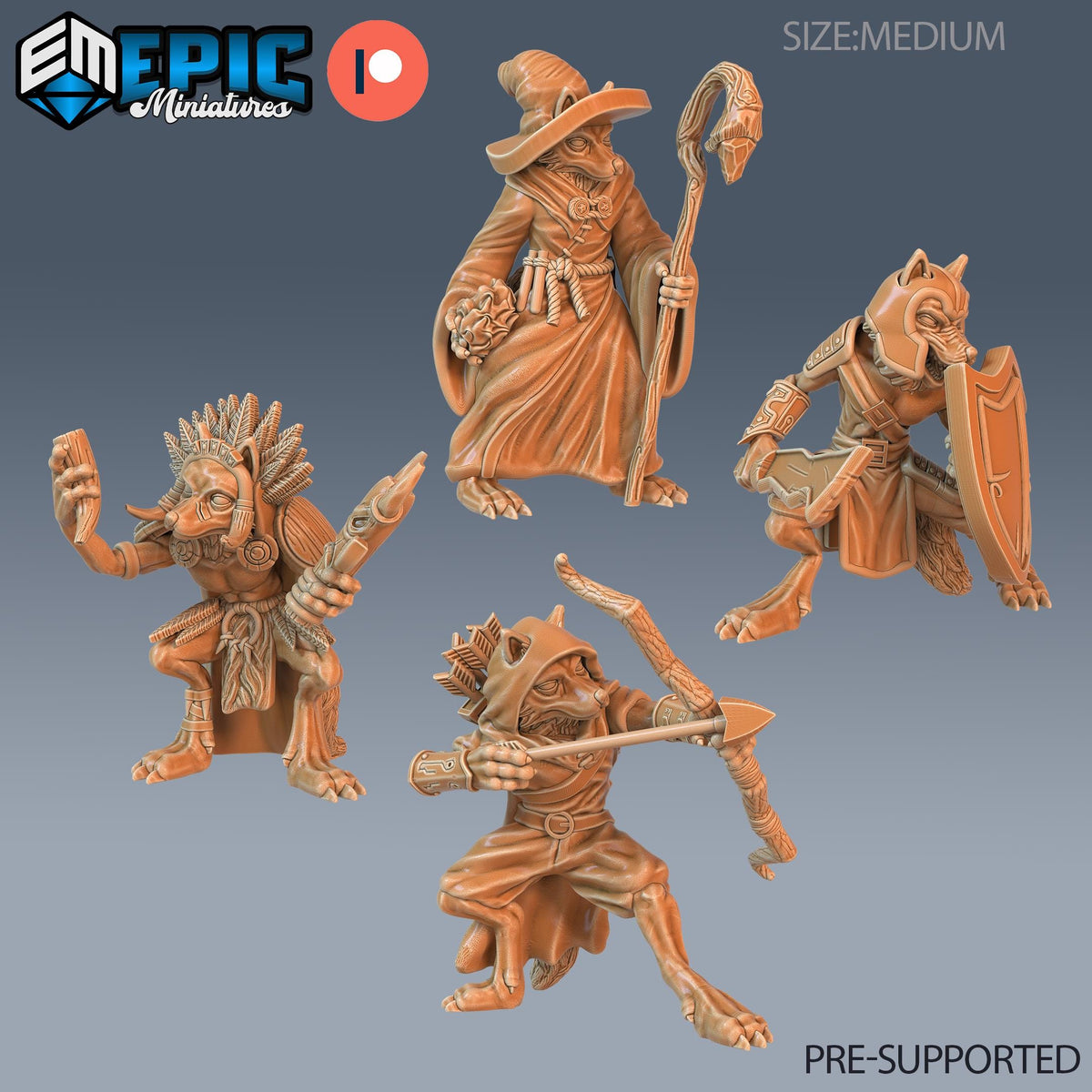 Fox Folk Tribe Set of 4 DND miniatures group photo Wild Winter Holidays