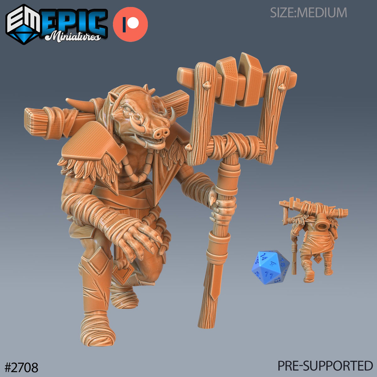 Warthog Folk Tribe Option #2708 front DND miniature Wild Winter Holidays 16k resin