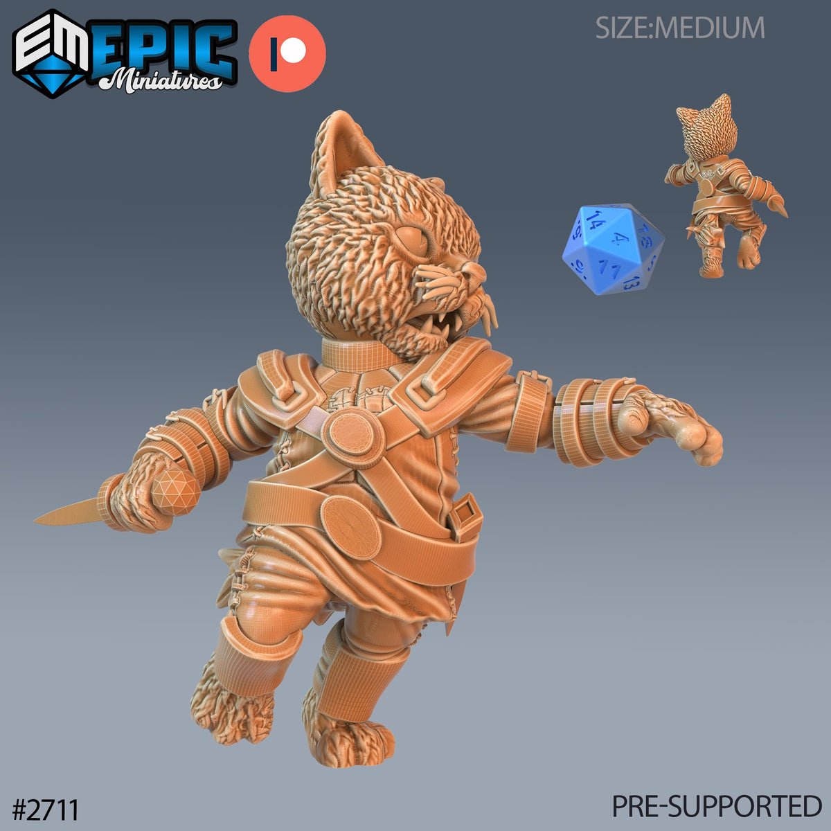 Cat Folk Tribe Option #2711 front DND miniature Wild Winter Holidays 16k resin