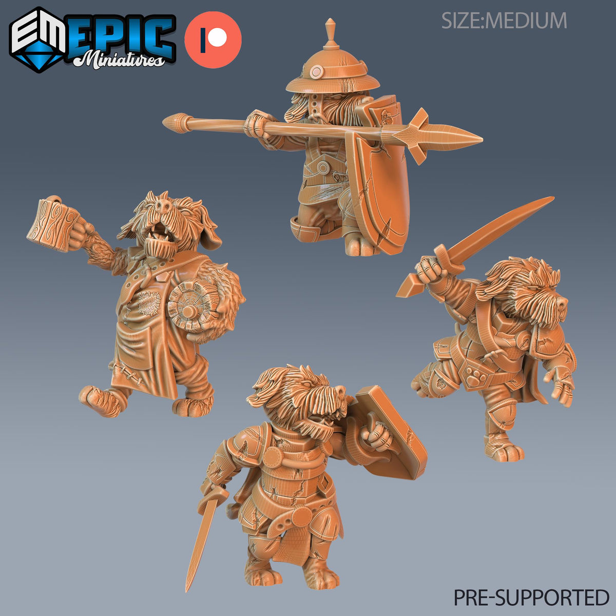 Dog Folk Tribe Set of 4 DND miniatures group photo Wild Winter Holidays
