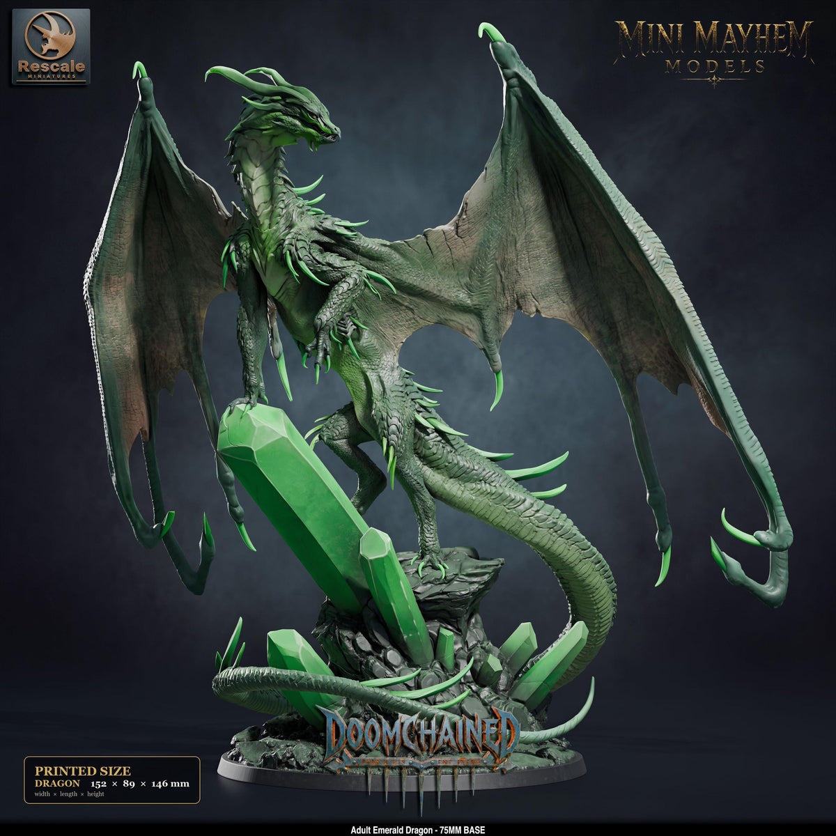 Adult Emerald Dragon | group photo | DND miniatures Doomchained Rescale Miniatures