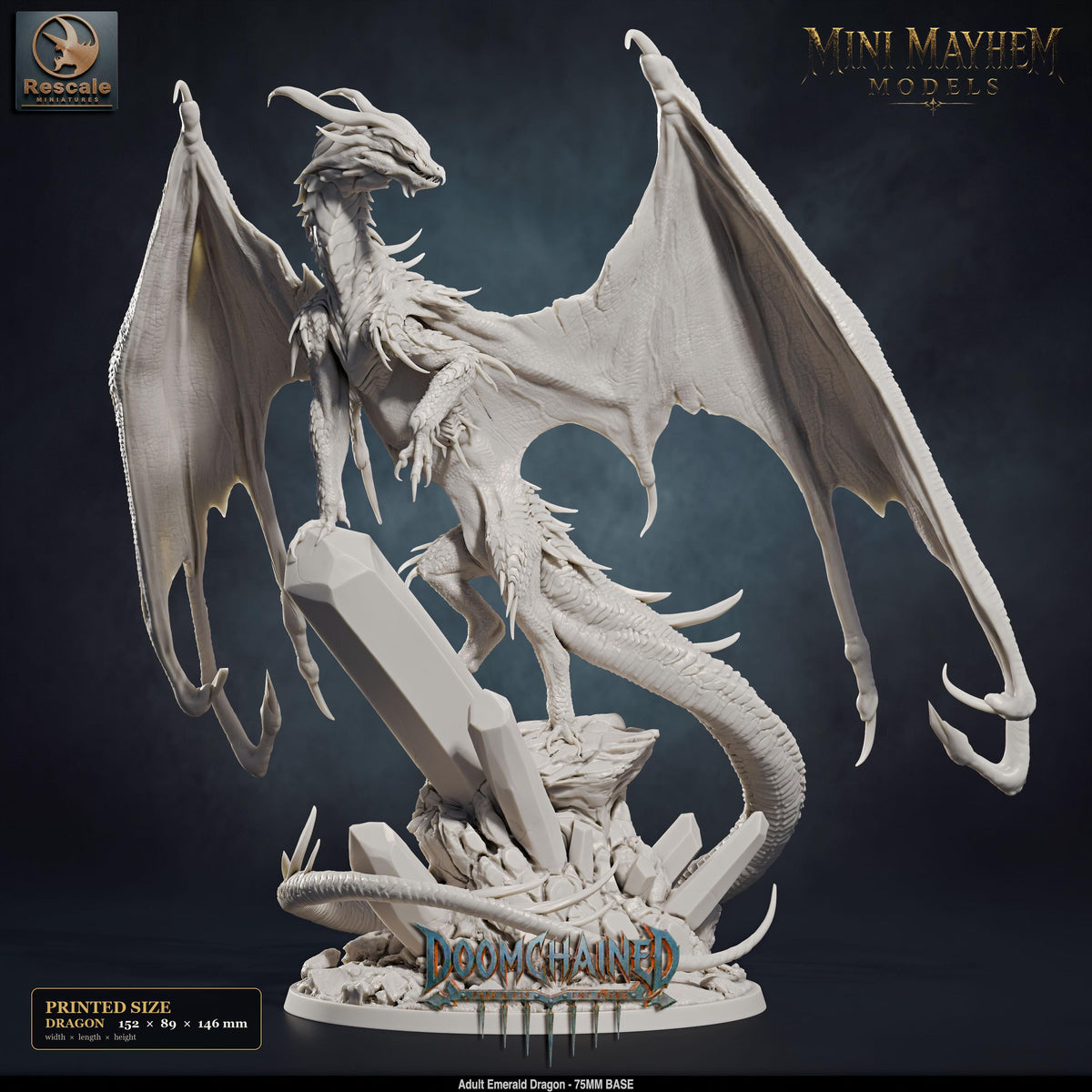 Adult Emerald Dragon DND miniature Doomchained Rescale Miniatures