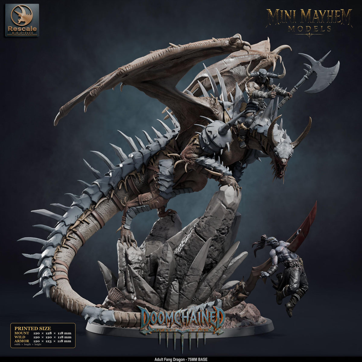 Adult Fang Dragon | Option: Armor | Option: Mount | front | DND miniature Doomchained Rescale Miniatures