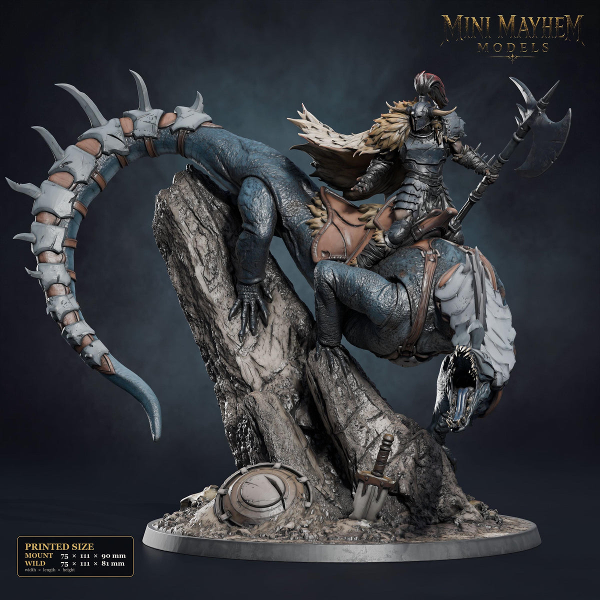 Iron Scale Ravager A | Option: Mount | front | DND miniature Doomchained Rescale Miniatures