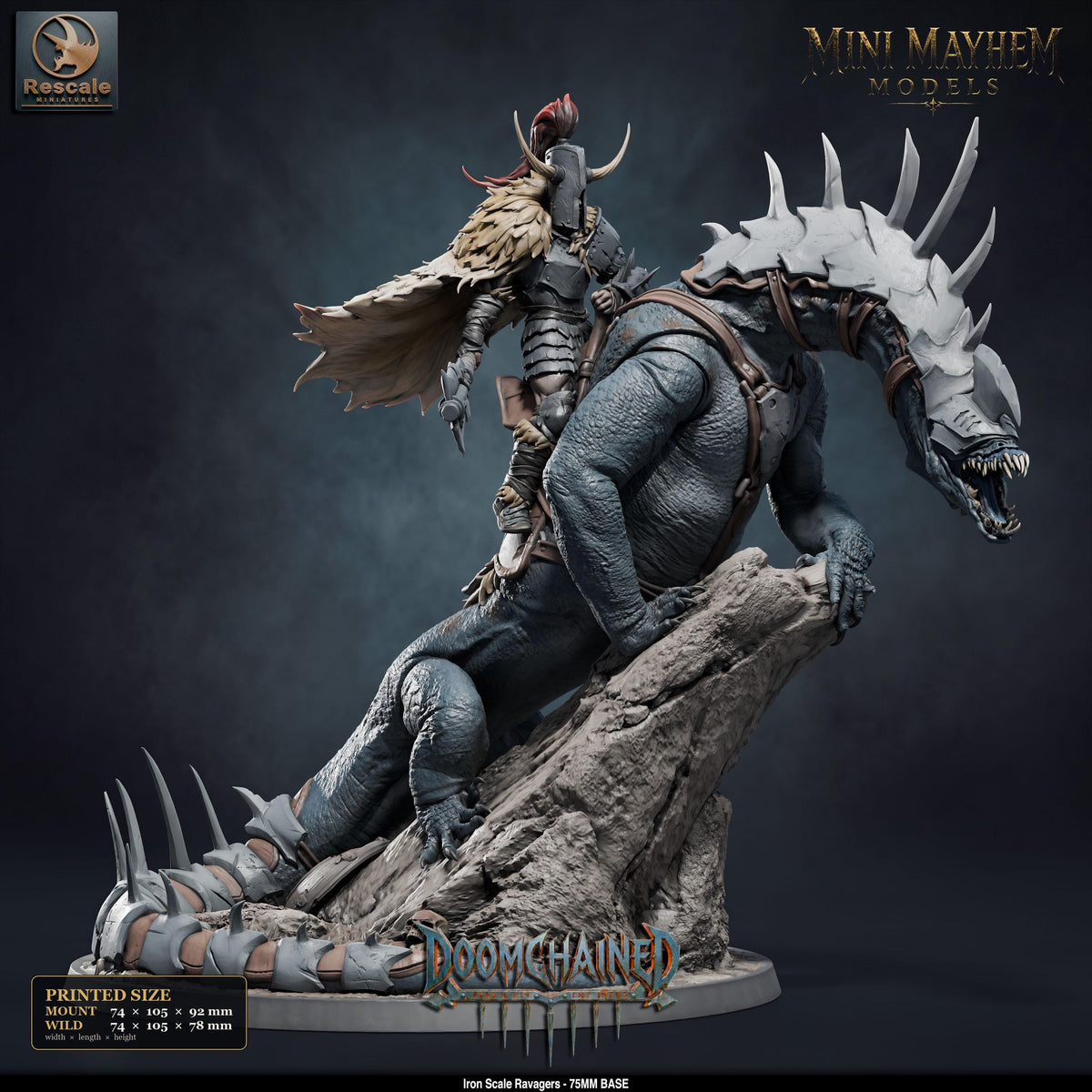 Iron Scale Ravager B | Option: Mount | front | DND miniature Doomchained Rescale Miniatures