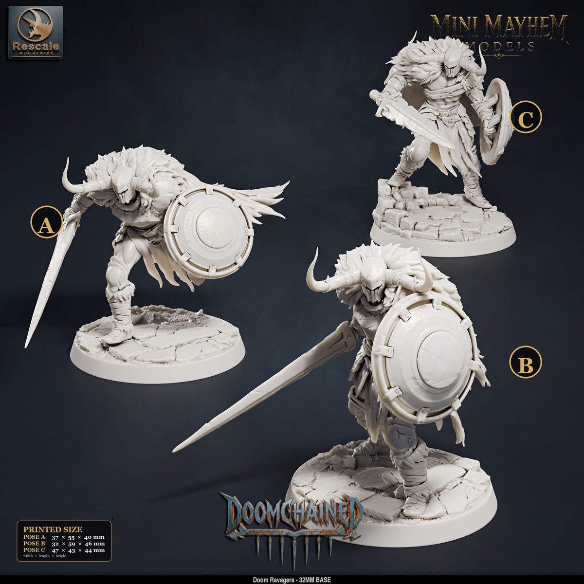 Doom Ravager Sword and Shield | Option: Pose A | front | DND miniature Doomchained Rescale Miniatures