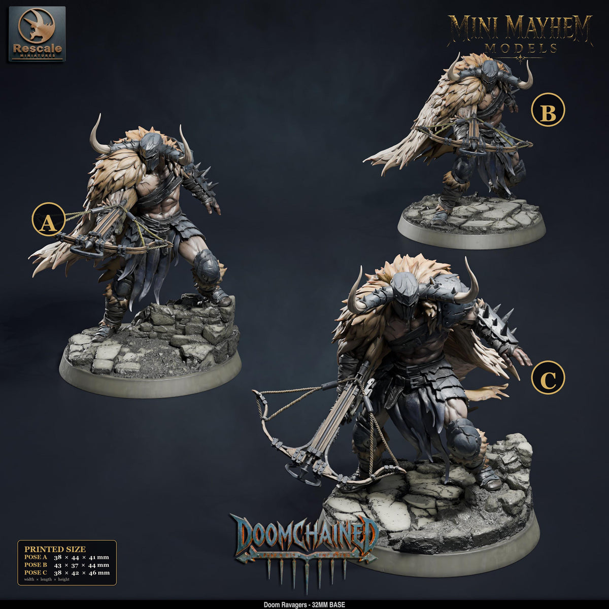 Doom Ravager Set of 3 Crossbow | group photo | DND miniatures Doomchained Rescale Miniatures