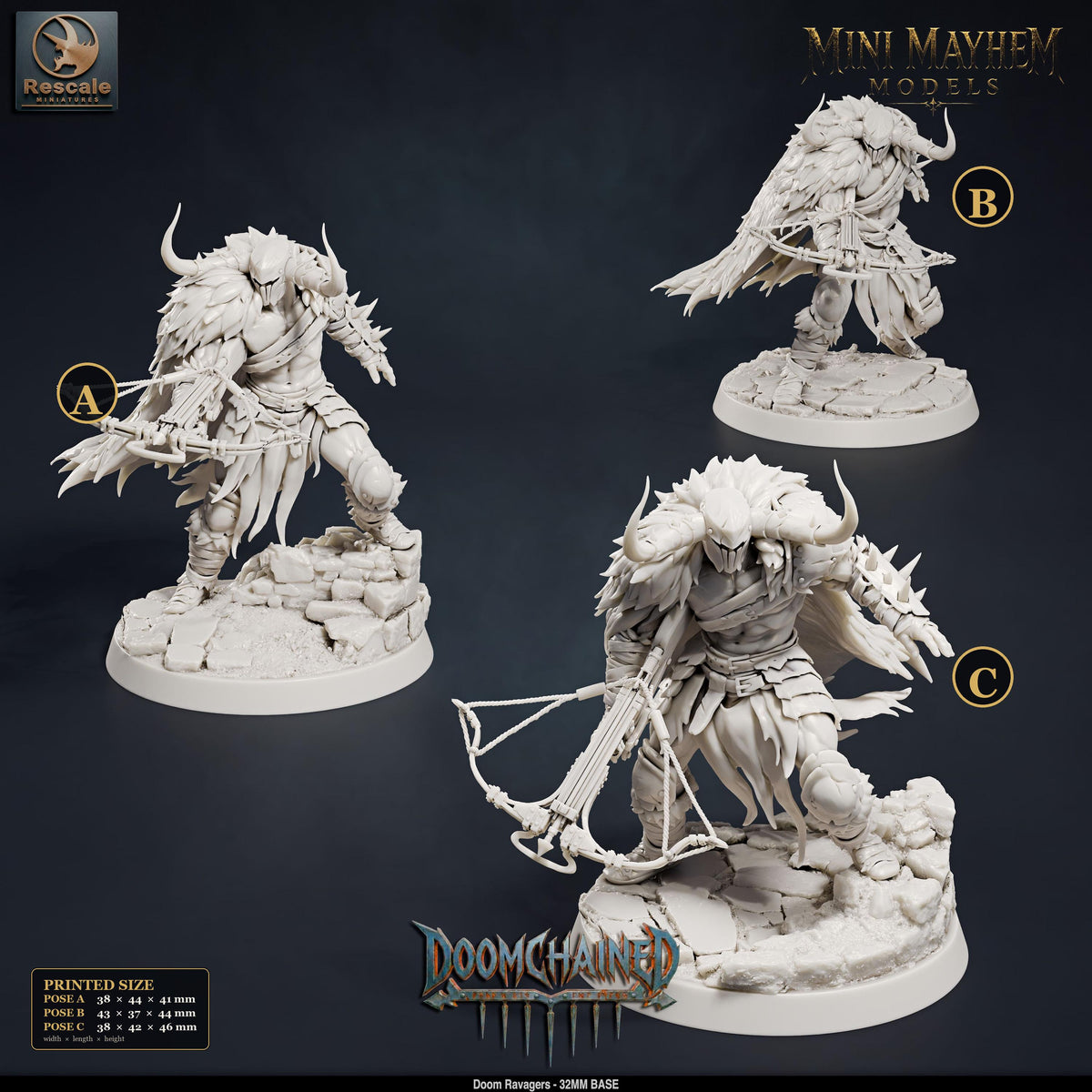 Doom Ravager Set of 3 Crossbow | Option: Pose A | front | DND miniature Doomchained Rescale Miniatures