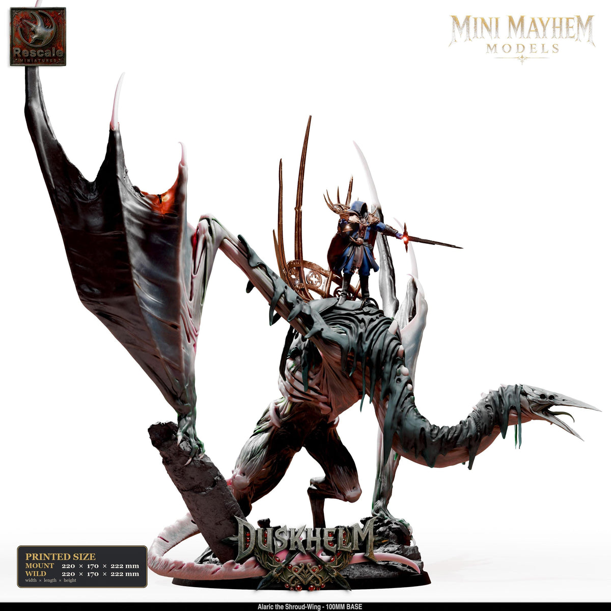 Alaric the Shroud Wing Nightwing Mourner | Option: Mount | front | DND miniature Duskhelm Rescale Miniatures