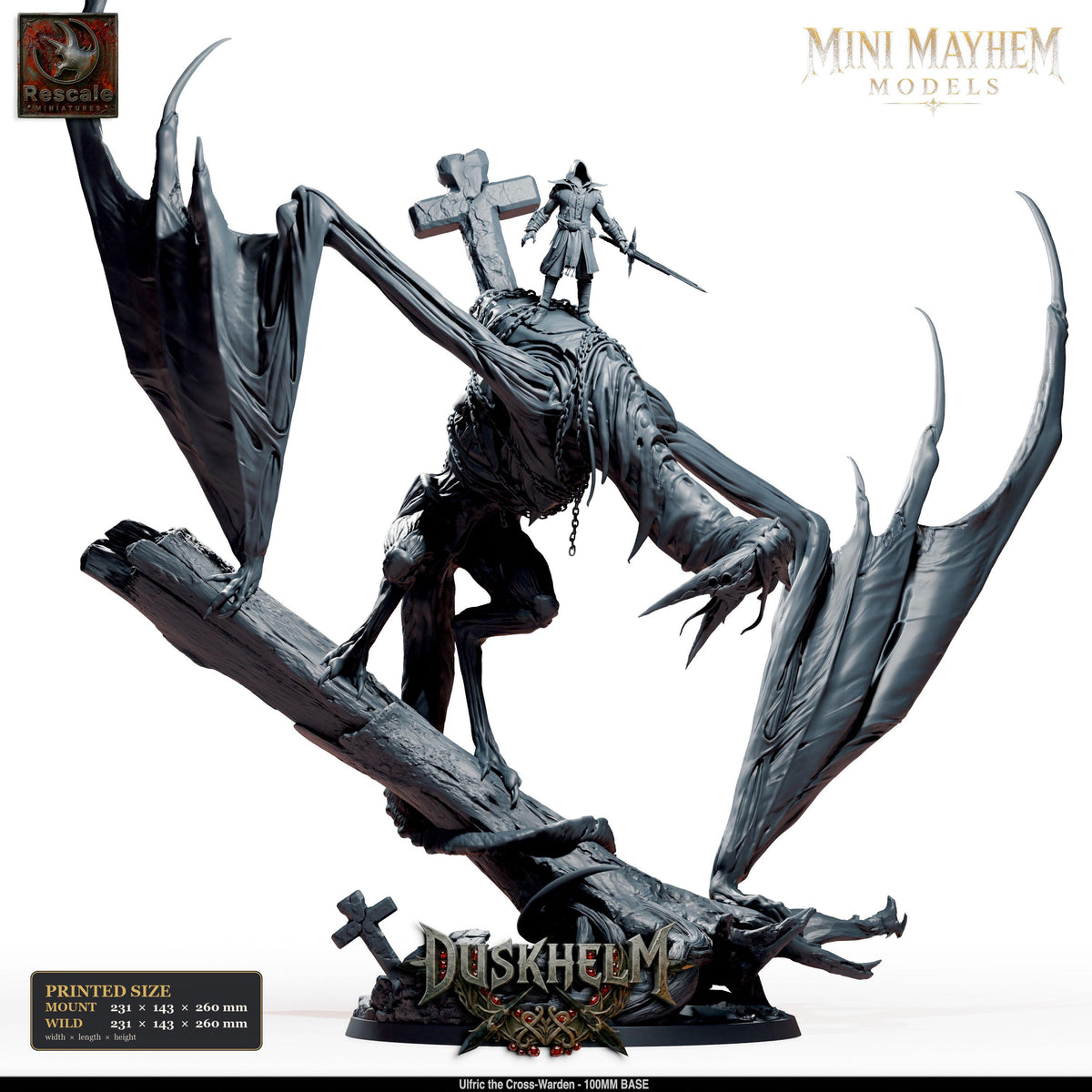 Ulfric the Cross Warden Nightwing Mourner | Option: Wild | front | DND miniature Duskhelm Rescale Miniatures