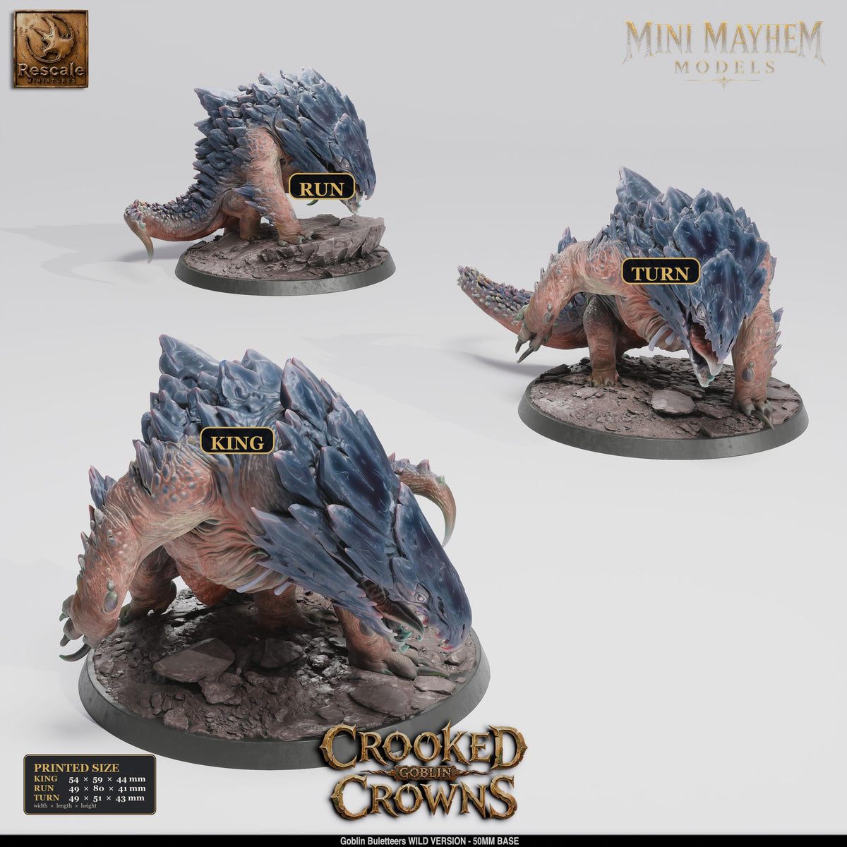 Goblin Buletteers King Run and Turn Crooked Crowns | Option: King Wild | front | DND miniature  Rescale Miniatures