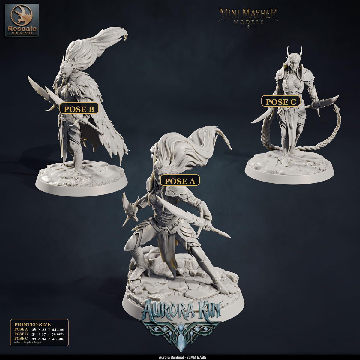 Aurora Sentinel Dual Blades | Option: Pose A | front | DND miniature  Rescale Miniatures