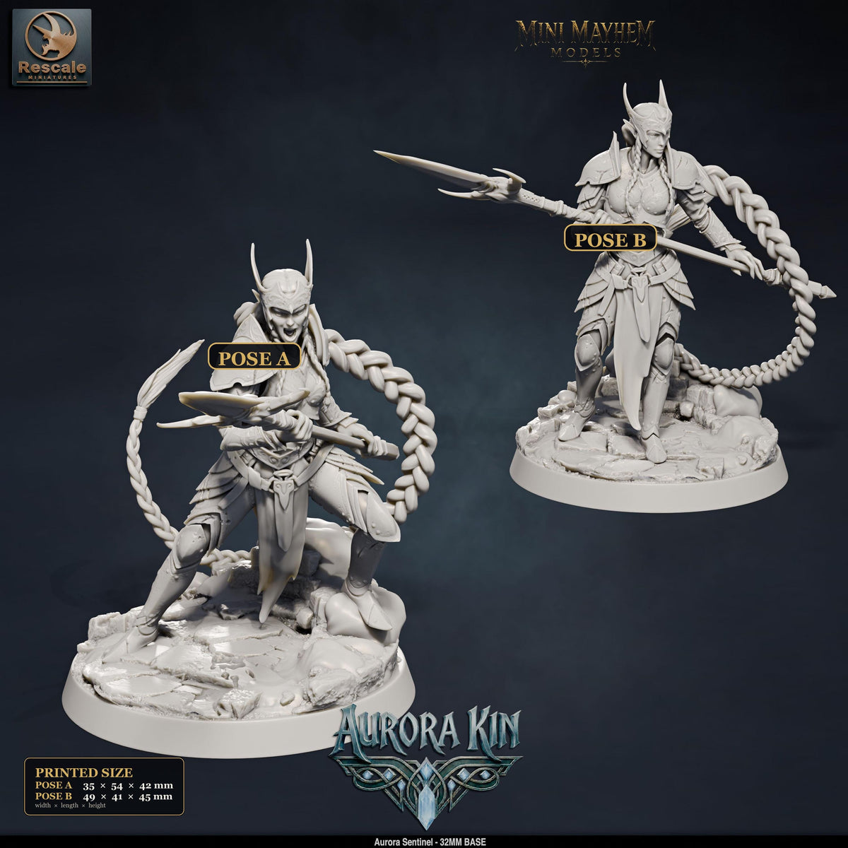 Aurora Sentinel Spear | Option: Pose A | front | DND miniature  Rescale Miniatures
