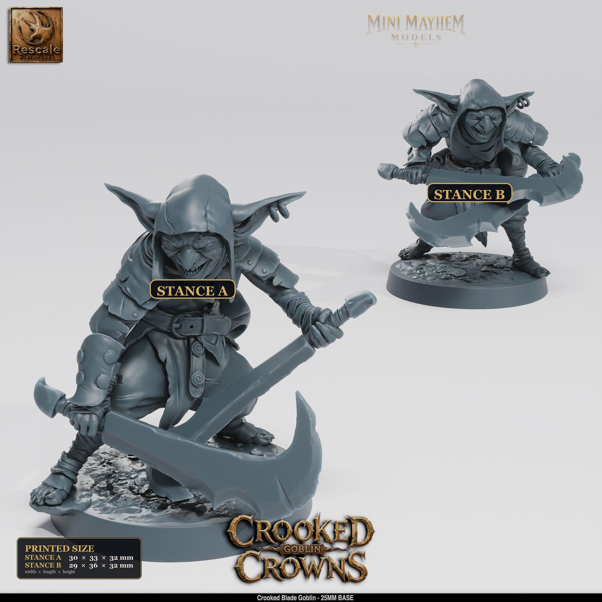 Crooked Blade Goblin Dual Swords | Option: Stance A | front | DND miniature  Rescale Miniatures